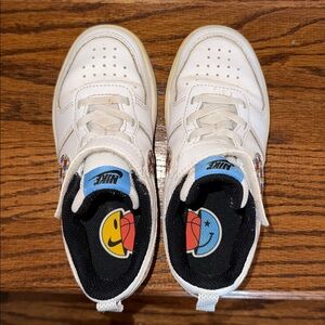 Nike Kids White Sneakers with Multicolor Swoosh